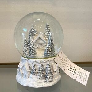34TH & PINE Christmas Musical Waterglobe White & Silver Holiday Glam Decor NEW
